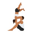 Young couple doing acro yoga. Acro yoga concept. Pair yoga. Yoga flexibility class workout Royalty Free Stock Photo