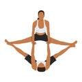 Young couple doing acro yoga. Acro yoga concept. Pair yoga. Yoga flexibility class workout