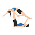 Young couple doing acro yoga. Acro yoga concept. Pair yoga. Yoga flexibility class workout Royalty Free Stock Photo