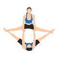 Young couple doing acro yoga. Acro yoga concept. Pair yoga. Yoga flexibility class workout Royalty Free Stock Photo