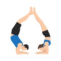Young couple doing acro yoga exercise. Hand stand with legs on each other Royalty Free Stock Photo