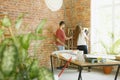 Young couple doing apartment repair together themselves Royalty Free Stock Photo