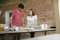 Young couple doing apartment repair together themselves Royalty Free Stock Photo