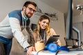 Couple doing business together working at home on the computer and digital tablet Royalty Free Stock Photo