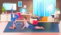 young couple doing yoga exercise relaxation healthy lifestyle concept bedroom interior Royalty Free Stock Photo