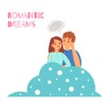 Young couple dreaming of new baby cartoon vector illustration. Royalty Free Stock Photo