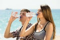 Young couple drink water