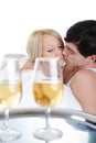 Young couple drinking champagne in bed Royalty Free Stock Photo