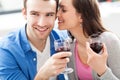 Young couple drinking wine