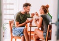 Young couple eating cereal breakfast Royalty Free Stock Photo