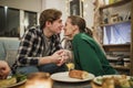 Young Couple Sharing Spaghetti Royalty Free Stock Photo