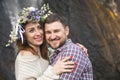 Young couple hipster hugging in nature Royalty Free Stock Photo