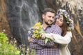 Young couple hipster hugging in nature Royalty Free Stock Photo