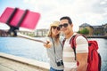 Young couple enjoying a backpacking holiday Royalty Free Stock Photo