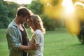 Young couple enjoying a romantic moment outside at sunset Royalty Free Stock Photo