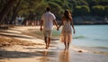 Young couple enjoying a romantic sunset walk on the beach generated by AI Royalty Free Stock Photo