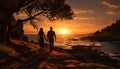 Young couple enjoying sunset, holding hands, love in nature generated by AI Royalty Free Stock Photo