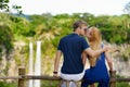 Young couple enjoying a view on Chamarel falls Royalty Free Stock Photo