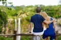 Young couple enjoying a view on Chamarel falls Royalty Free Stock Photo