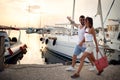 Young couple enjoys a walk in the dock Royalty Free Stock Photo