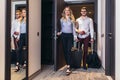 Young couple entering the hotel room together Royalty Free Stock Photo