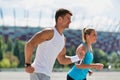Young couple excersising in park Royalty Free Stock Photo
