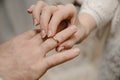 Young couple exchange rings at the wedding ceremony.