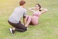 Young couple exercising at the city park Royalty Free Stock Photo