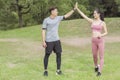 Young couple exercising at the city park Royalty Free Stock Photo