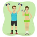 Young couple exercising with dumbbells together Royalty Free Stock Photo