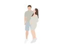 young couple expecting a baby isolated. pregnant female with big belly