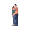 A young couple is expecting a baby. Pregnant woman with a big belly and her hugging husband. Happy pregnancy. Future