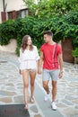 Young couple exploring ancient village Smartno in slovenia in ea