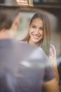 Young couple on first date drinking coffee Royalty Free Stock Photo