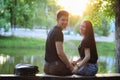 Young couple on the first date Royalty Free Stock Photo