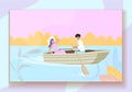 Young Couple Floating at Boat with Paddles in Pond