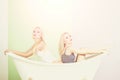 Young couple foreplay lying in tub, intimacy lovers, women Royalty Free Stock Photo