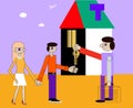 young couple get keys for new house illustration Royalty Free Stock Photo