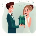 Young couple is getting engaged man propose woman white background generative AI