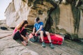 Young couple getting ready for climbing Royalty Free Stock Photo