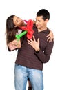 Young couple gift balloon flower valentine isolate Royalty Free Stock Photo