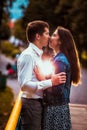 Young couple girl and man in the park