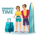 Young couple going on a summer trip