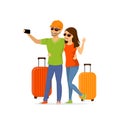 Young couple going to vacations, taking selfie