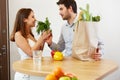 Young Couple with Grossery Bag full of Vegetables. Healthy Lifes Royalty Free Stock Photo