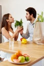 Young Couple with Grossery Bag full of Vegetables. Healthy Lifes Royalty Free Stock Photo