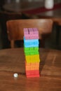 Wooden colored blocks of Jenga game. Royalty Free Stock Photo