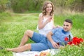 Young couple have picnic with red wine Royalty Free Stock Photo