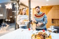 Couple celebrating winter holidays indoors Royalty Free Stock Photo