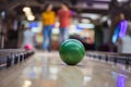 Young couple having fun in bowling alley. Royalty Free Stock Photo